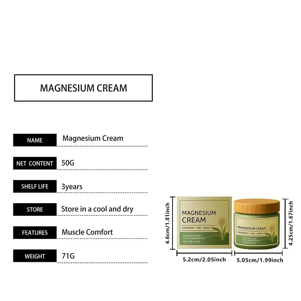 Crema Suave de Magnesio con Árnica MSM, Fórmula No Grasa, para Masajes Externos en Rodillas y Músculos, Hidratación, Calmante, Cuidado Diario de la Piel